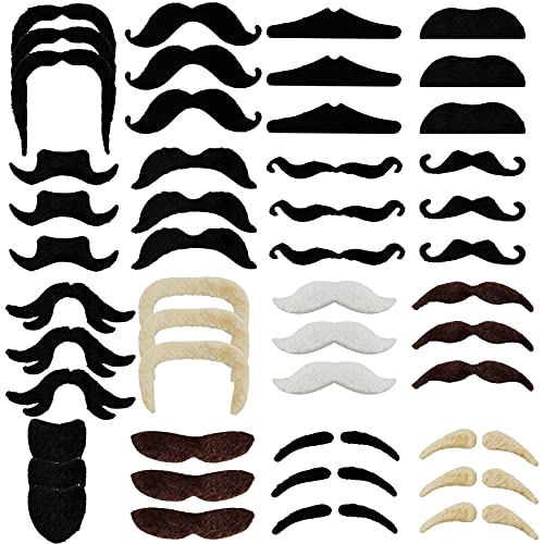 Jutoe 48 Pack Self Adhesive Fake Mustaches - Black Plush Halloween Costume Accessories