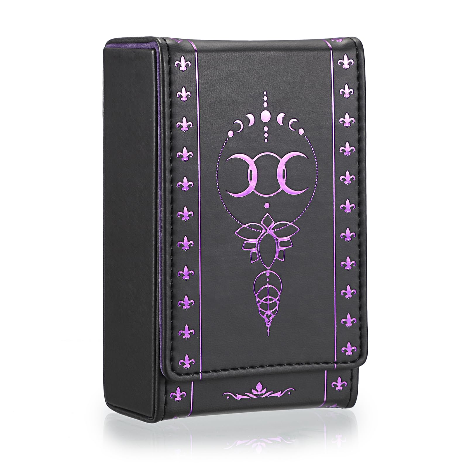 JUXYES PU Leather Tarot Card Case with Moon Pattern - Magnetic Closure Protective Pouch for Standard Size Decks