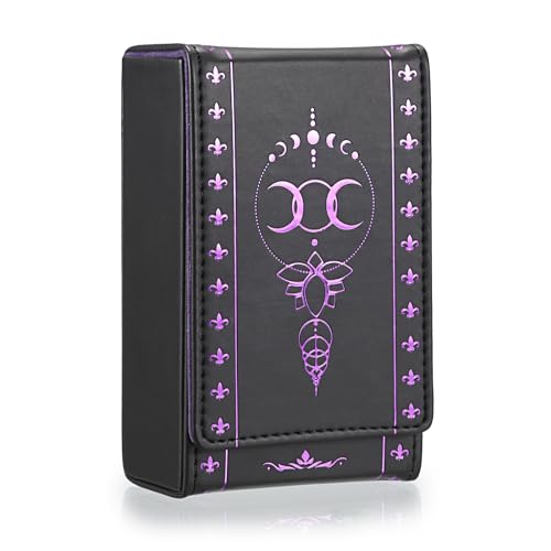 JUXYES PU Leather Tarot Card Case with Moon Pattern - Magnetic Closure Protective Pouch for Standard Size Decks