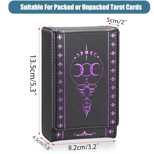 JUXYES PU Leather Tarot Card Case with Moon Pattern - Magnetic Closure Protective Pouch for Standard Size Decks