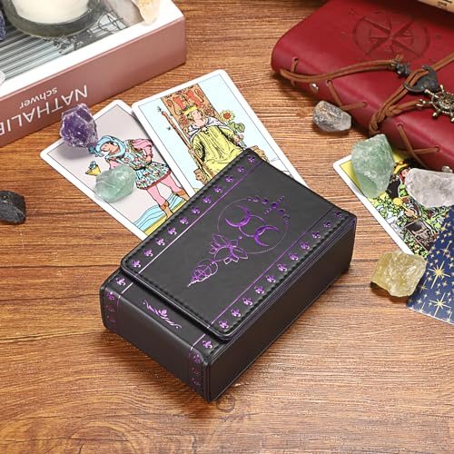 JUXYES PU Leather Tarot Card Case with Moon Pattern - Magnetic Closure Protective Pouch for Standard Size Decks