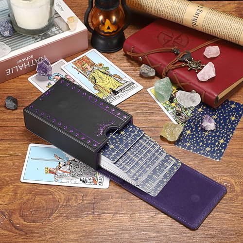 JUXYES PU Leather Tarot Card Case with Moon Pattern - Magnetic Closure Protective Pouch for Standard Size Decks