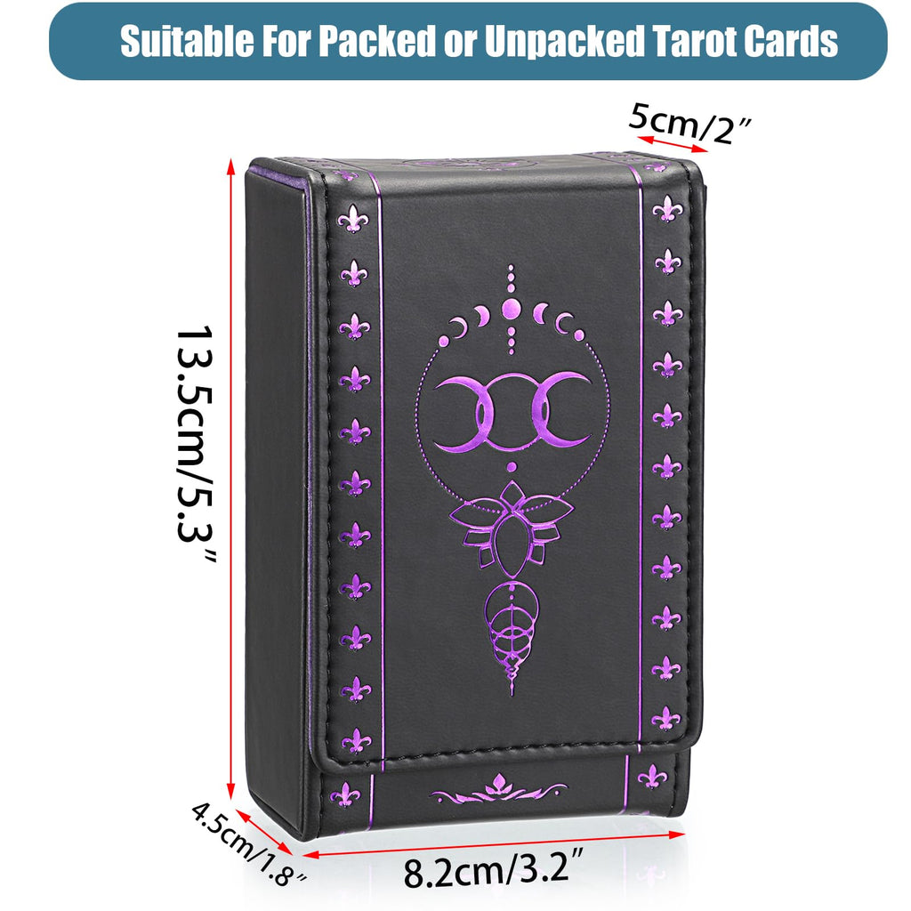 JUXYES PU Leather Tarot Card Case with Moon Pattern - Magnetic Closure Protective Pouch for Standard Size Decks