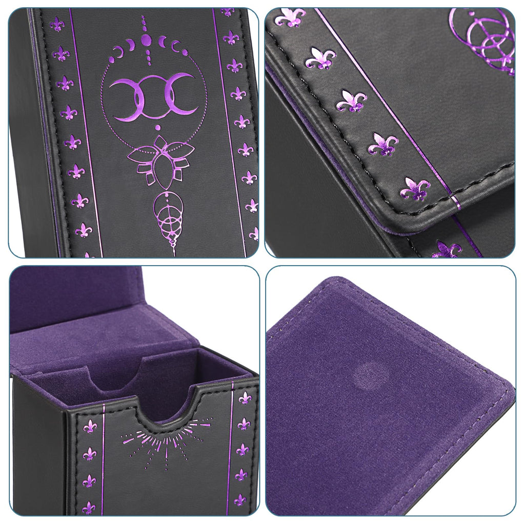 JUXYES PU Leather Tarot Card Case with Moon Pattern - Magnetic Closure Protective Pouch for Standard Size Decks