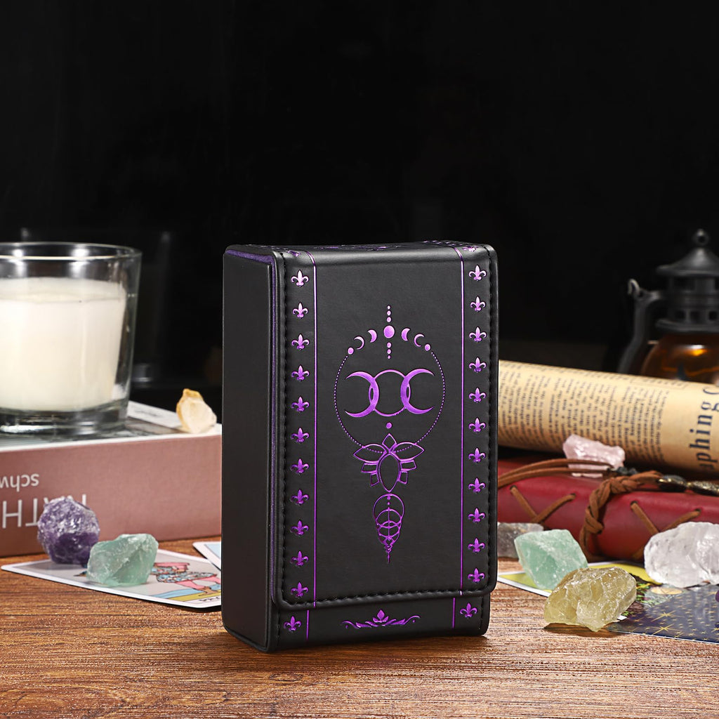 JUXYES PU Leather Tarot Card Case with Moon Pattern - Magnetic Closure Protective Pouch for Standard Size Decks