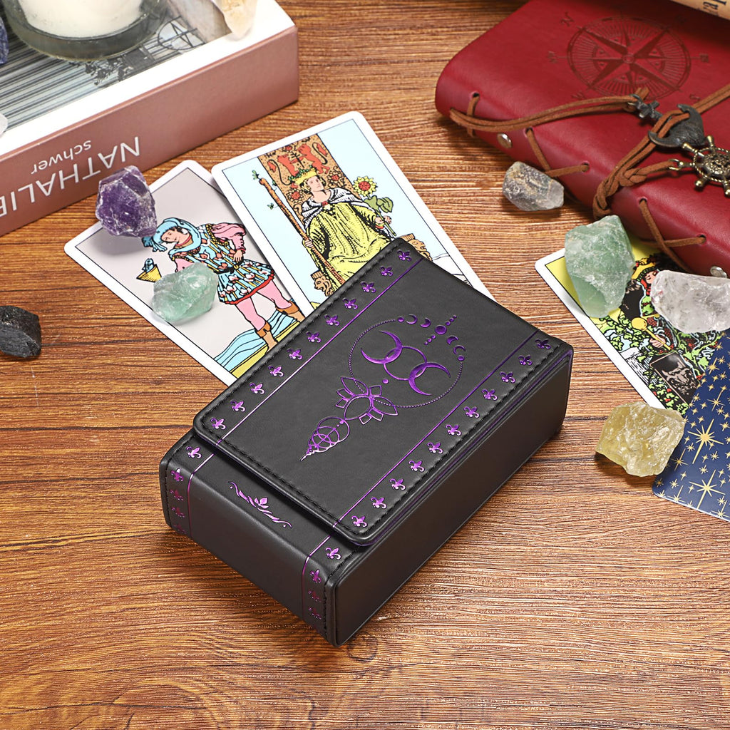 JUXYES PU Leather Tarot Card Case with Moon Pattern - Magnetic Closure Protective Pouch for Standard Size Decks