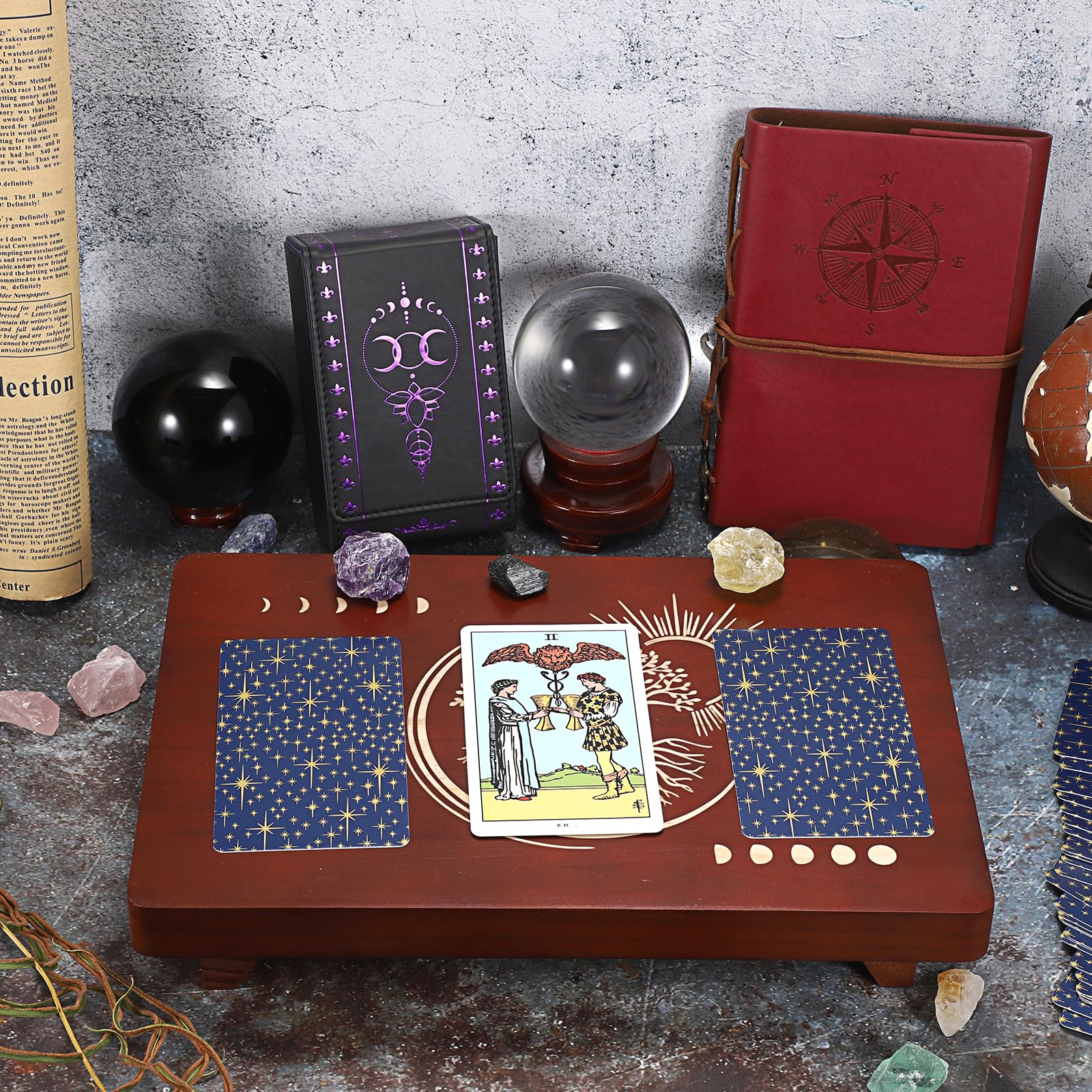 JUXYES PU Leather Tarot Card Case with Moon Pattern - Magnetic Closure Protective Pouch for Standard Size Decks