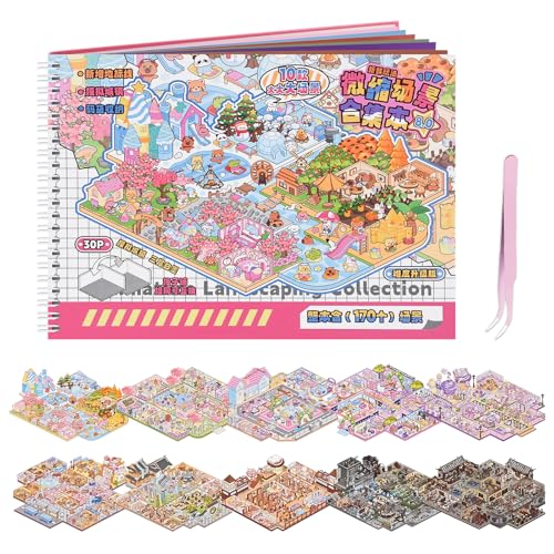 J.WMEET 10-Pack Big 3D Sticker Scenes Book - DIY Make-Your-Own House Stickers for Adults, Stress Relief, Pink