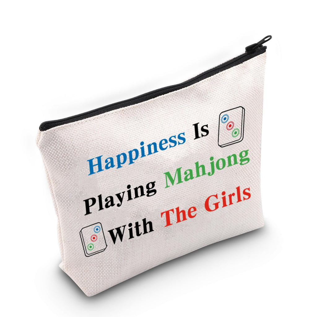JXGZSO Mahjong Bag: Canvas Pouch with 'Happiness Is Playing Mahjong' Print