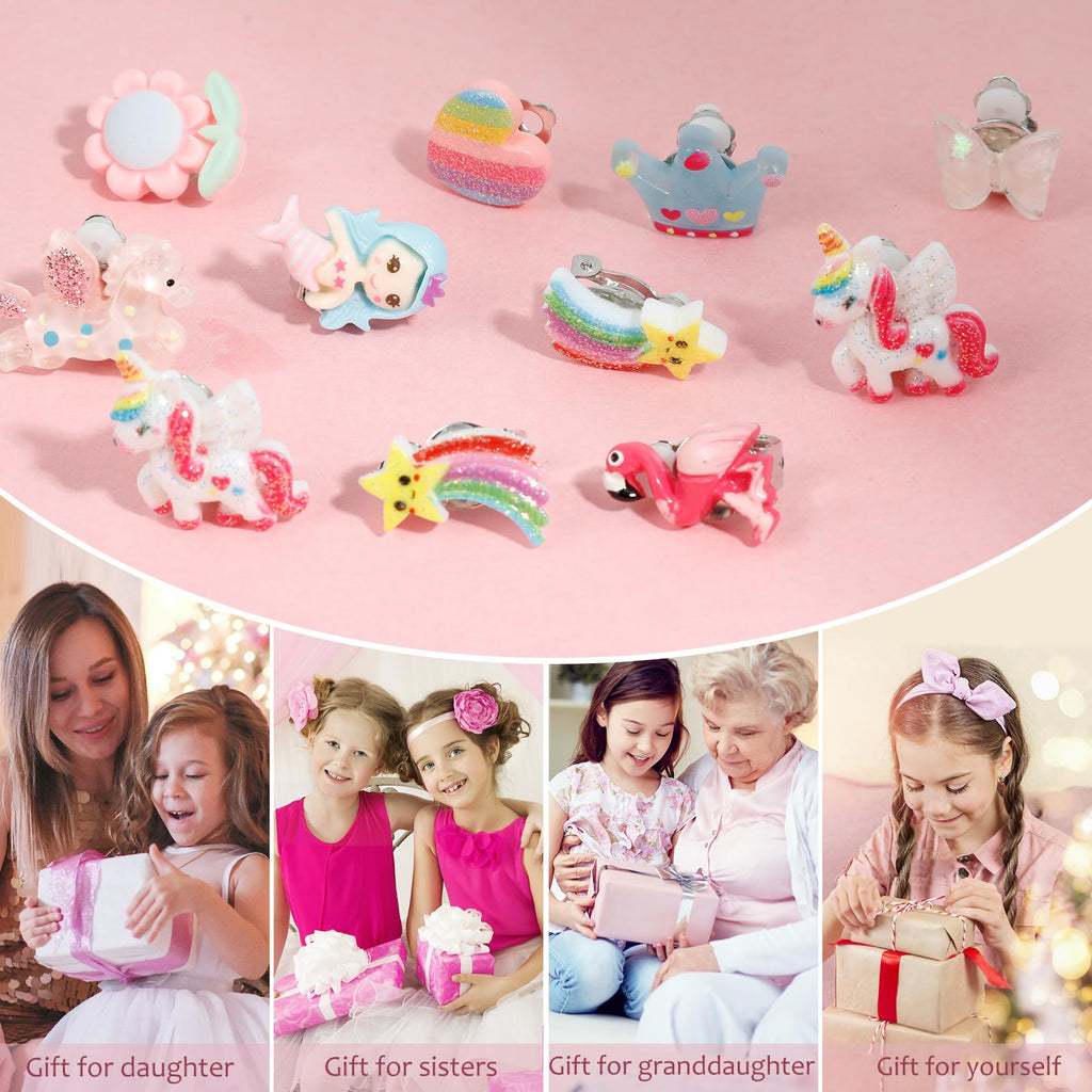 Jxzdle Clip On Earrings for Girls – 10 to 32 Pairs Hypoallergenic Toddler & Kids Earrings, Ages 4-12