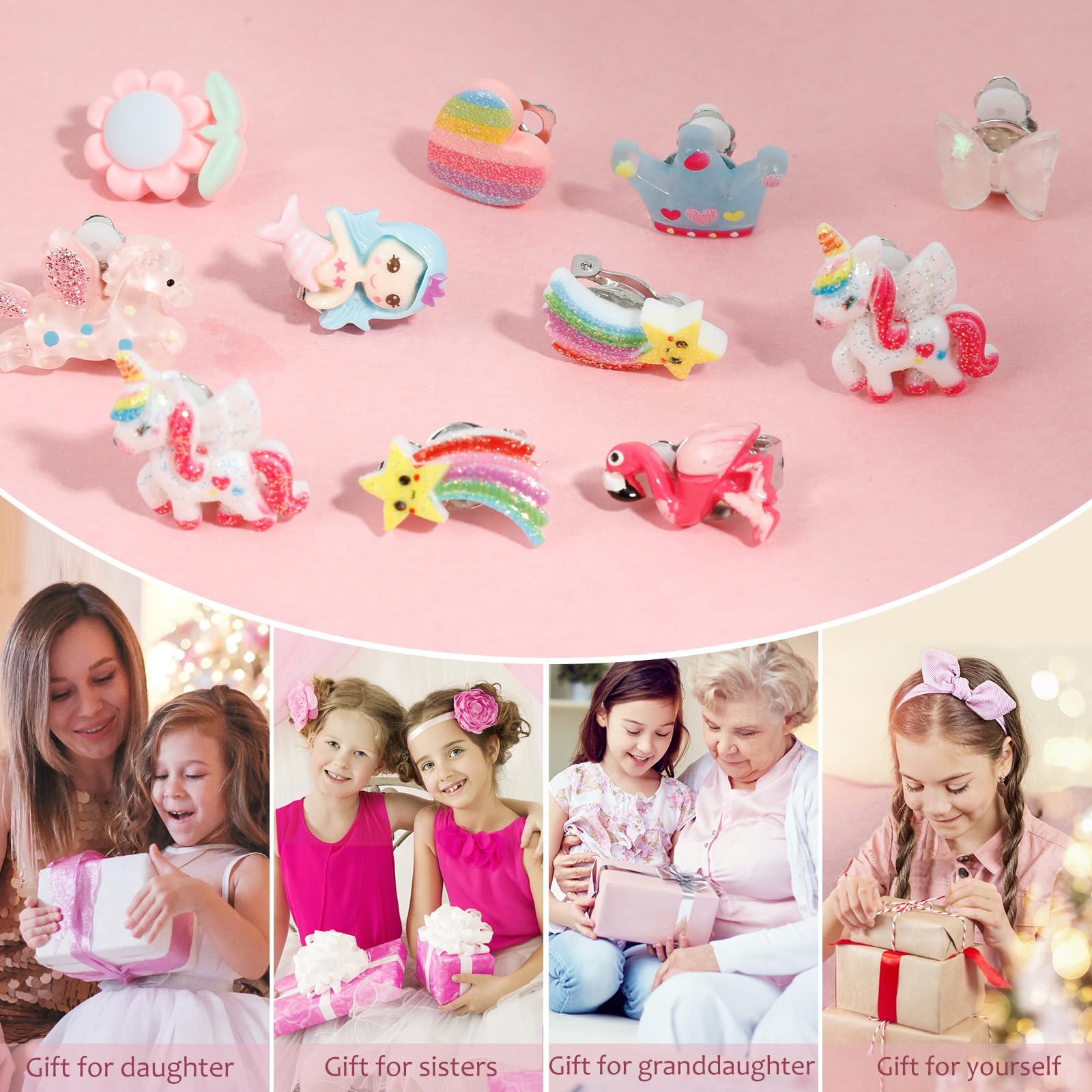 Jxzdle Clip On Earrings for Girls – 10 to 32 Pairs Hypoallergenic Toddler & Kids Earrings, Ages 4-12
