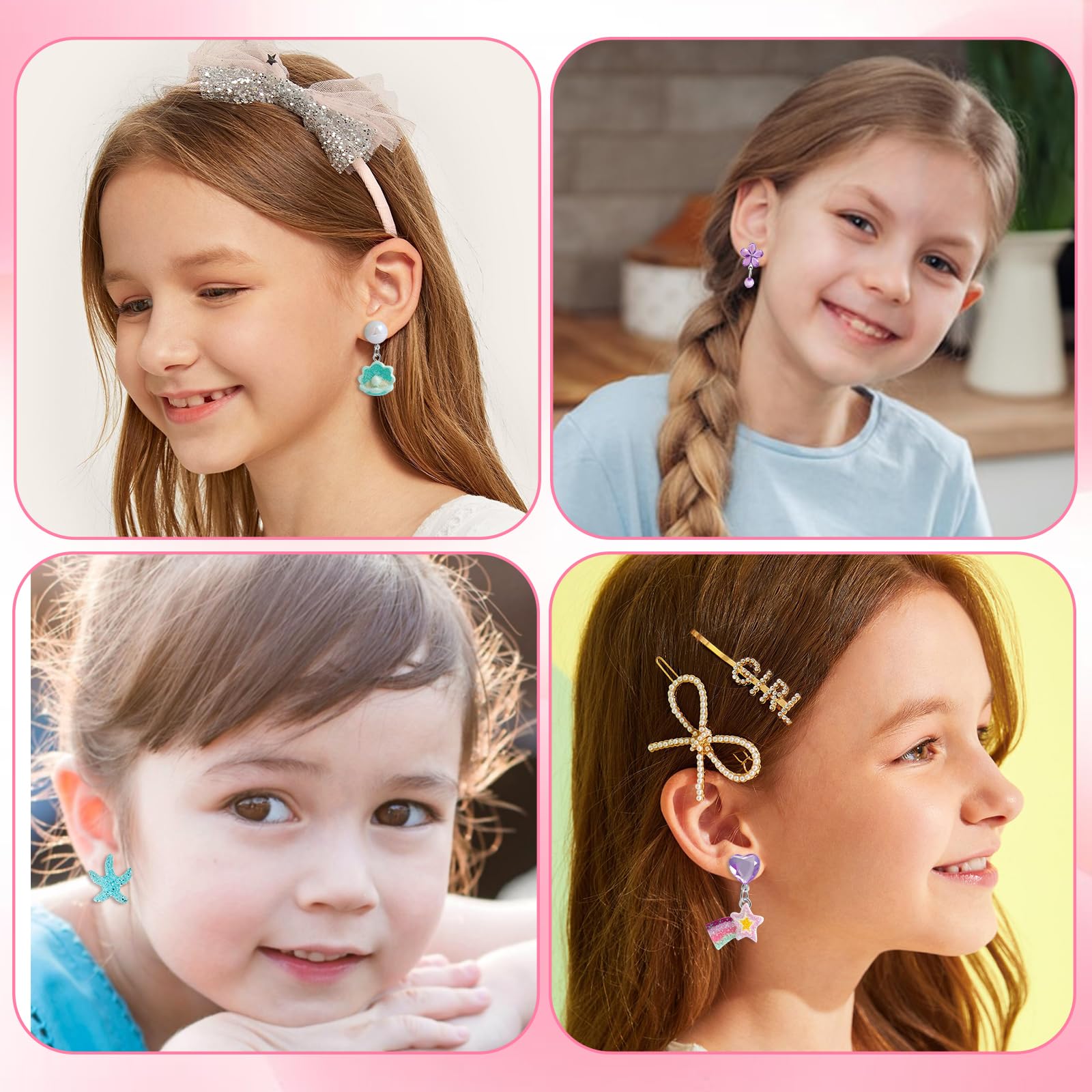 Jxzdle Clip On Earrings for Girls – 10 to 32 Pairs Hypoallergenic Toddler & Kids Earrings, Ages 4-12