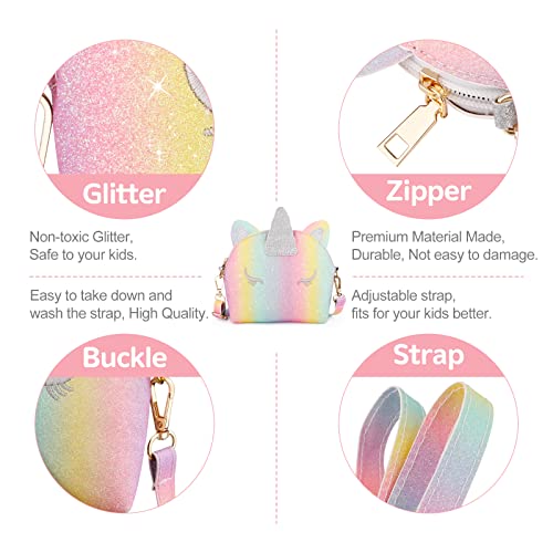 JYPS 7-Piece Toddler Purse Set for Girls - Unicorn Theme Pretend Play with Accessories