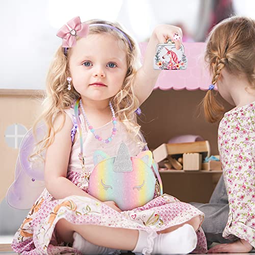 JYPS 7-Piece Toddler Purse Set for Girls - Unicorn Theme Pretend Play with Accessories