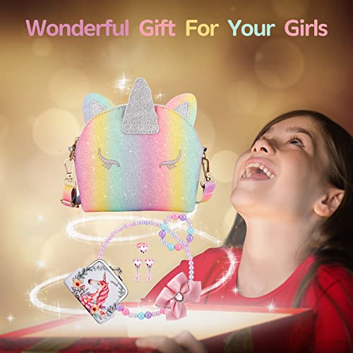 JYPS 7-Piece Toddler Purse Set for Girls - Unicorn Theme Pretend Play with Accessories
