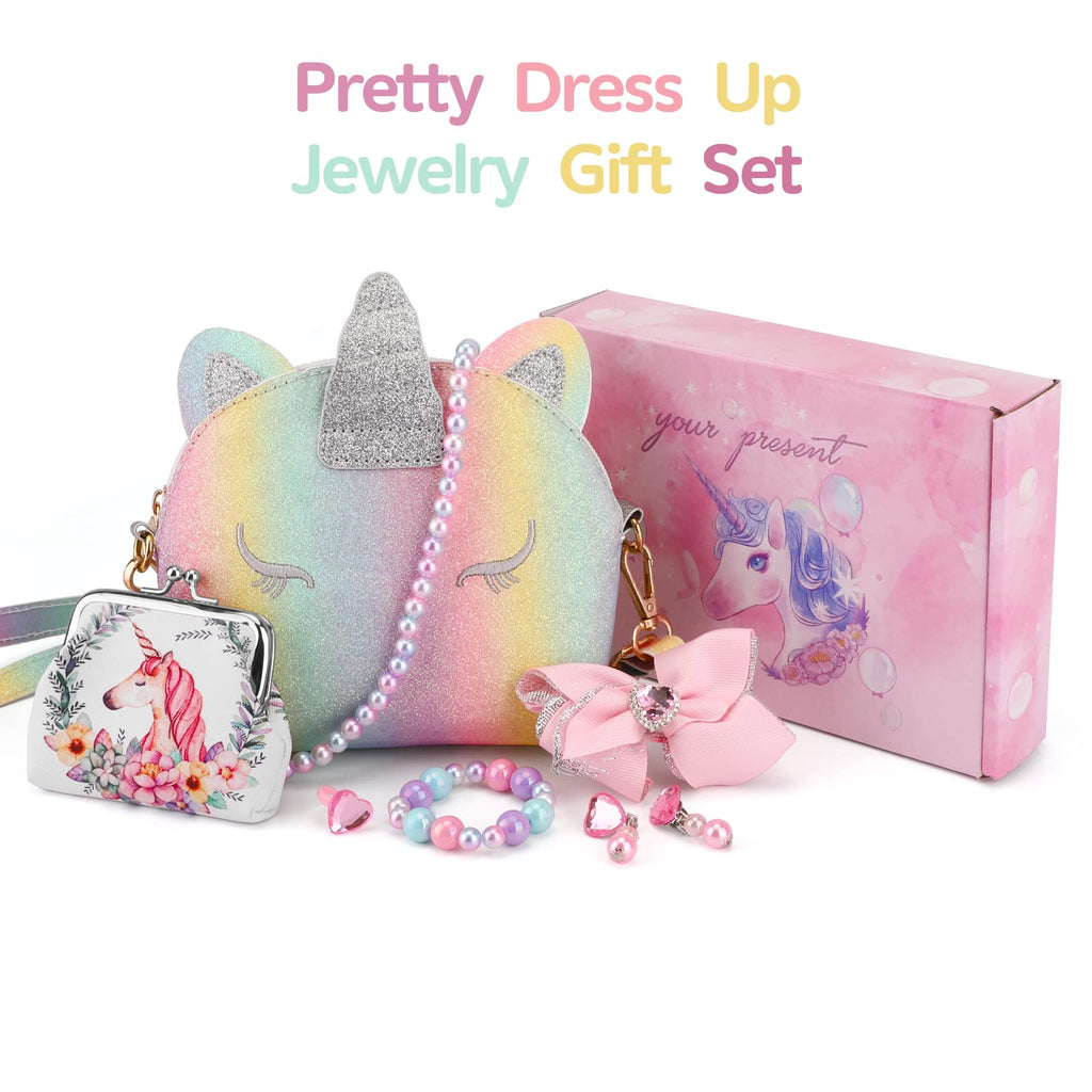 JYPS 7-Piece Toddler Purse Set for Girls - Unicorn Theme Pretend Play with Accessories