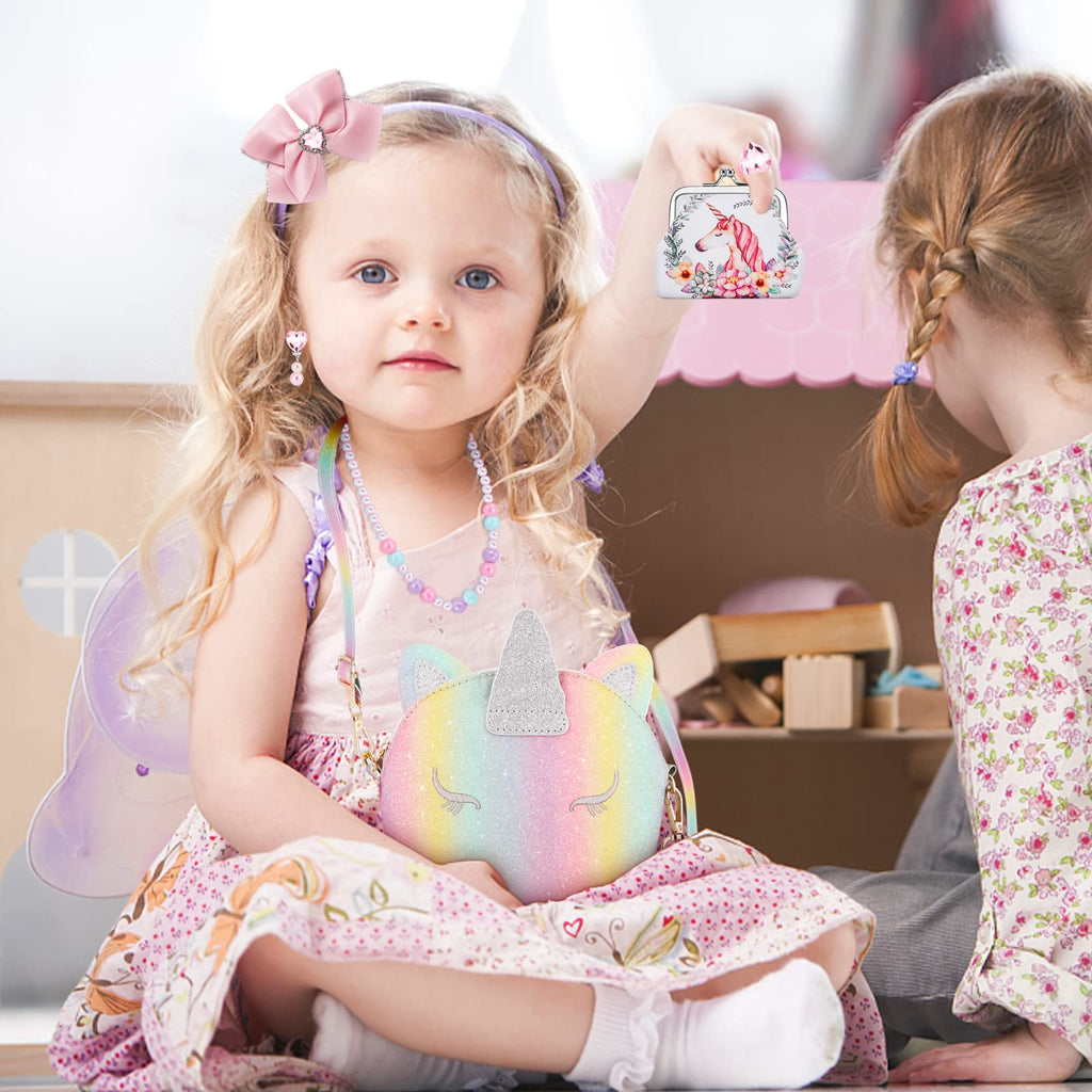 JYPS 7-Piece Toddler Purse Set for Girls - Unicorn Theme Pretend Play with Accessories