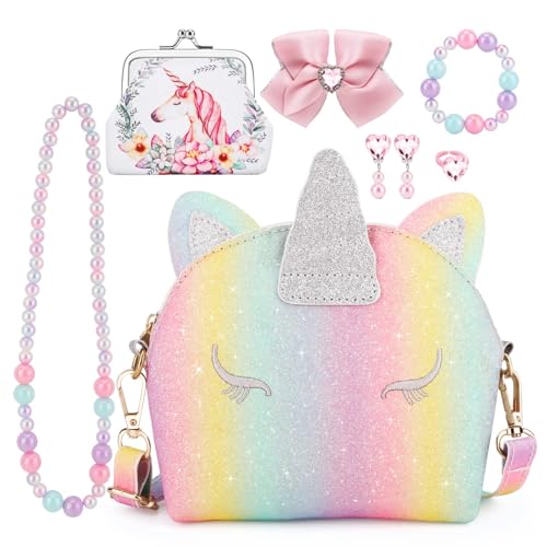JYPS 7-Piece Toddler Purse Set for Girls - Unicorn Theme Pretend Play with Accessories