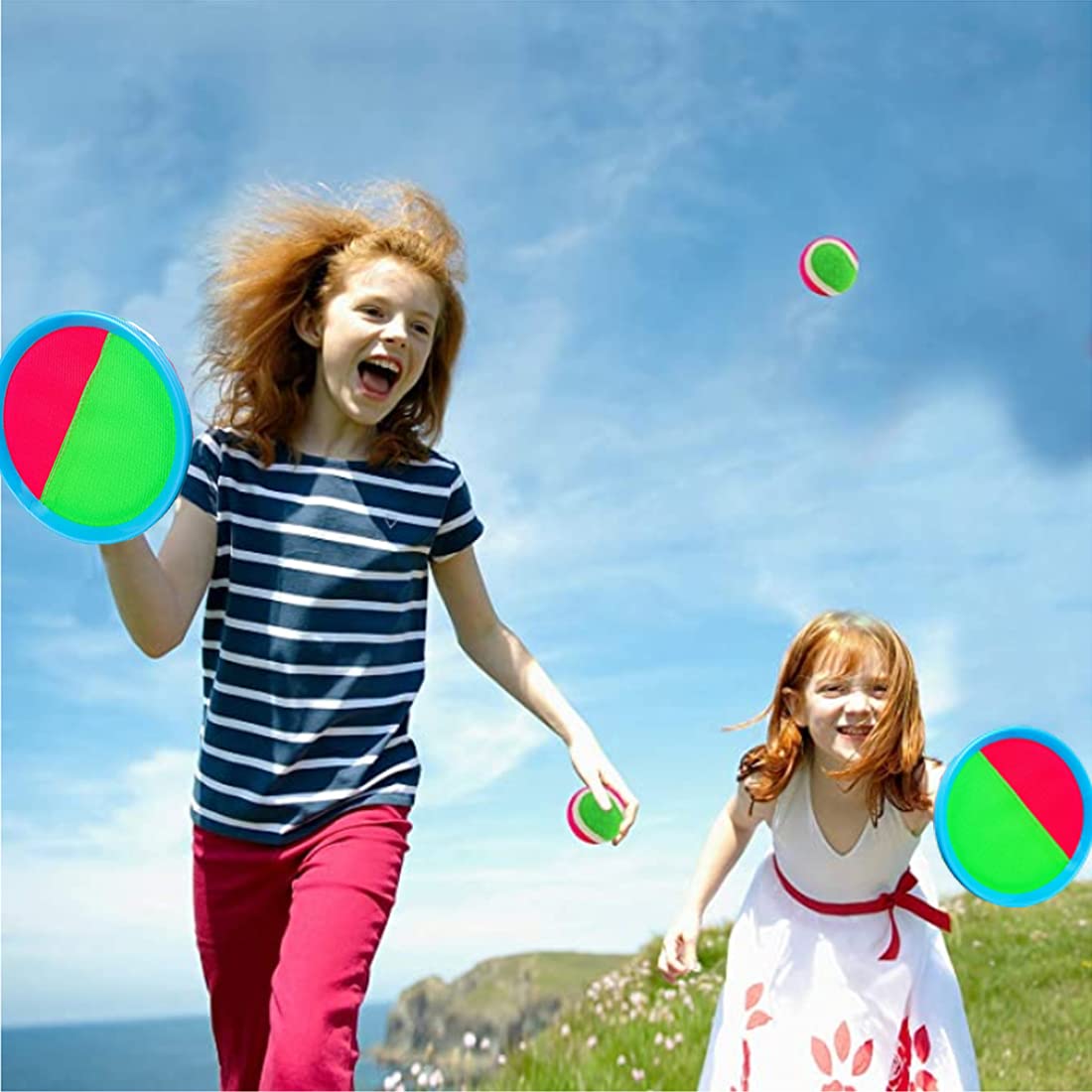 K Y KANGYUN Toss and Catch Ball Set - Easy-Catch Velcro Paddles, 2 Balls & Storage, Outdoor Family Game