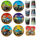 K1tpde Monster Truck Party Tableware Set – 90-Piece Disposable Plates, Cups & Napkins for 30 Guests