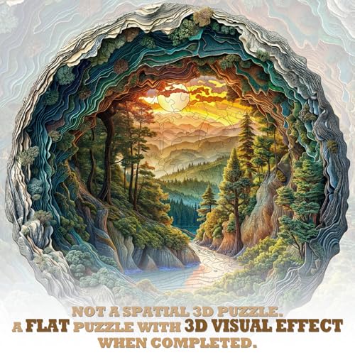 KAAYEE 3D Vision Wooden Puzzle – Cave Forest Scene, 100-Piece Laser-Cut Jigsaw (8.5 x 8.4 in)