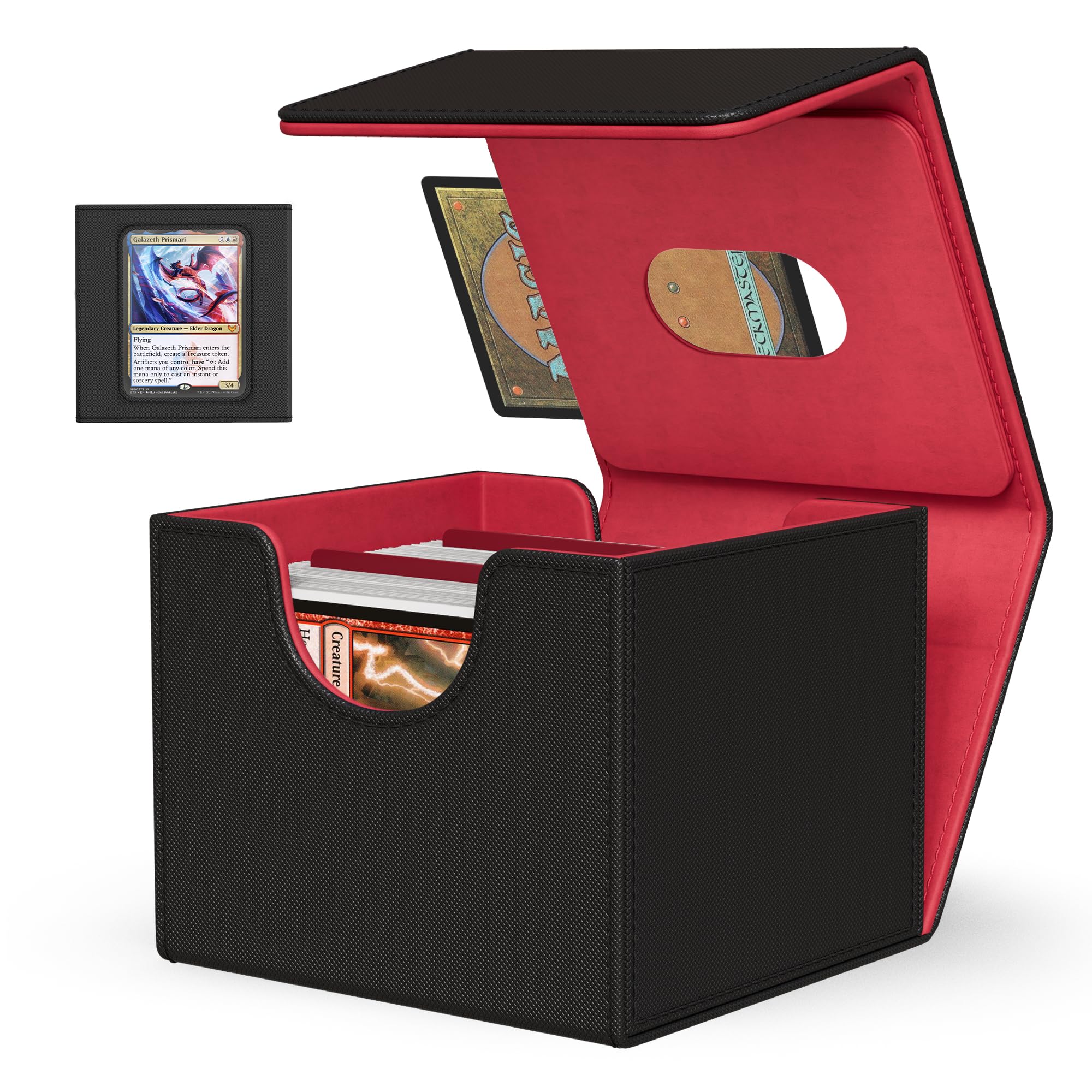 Kabinka MTG Deck Box with Window – Holds 110+ Double-Sleeved Cards, Fits Commander & TCGs (Black Red)