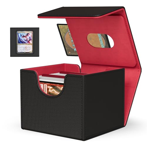 Kabinka MTG Deck Box with Window – Holds 110+ Double-Sleeved Cards, Fits Commander & TCGs (Black Red)