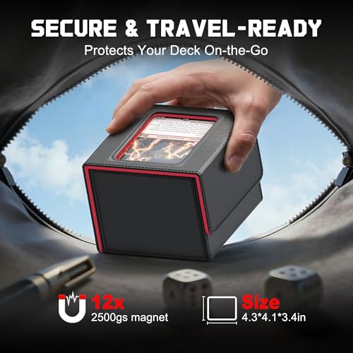 Kabinka MTG Deck Box with Window – Holds 110+ Double-Sleeved Cards, Fits Commander & TCGs (Black Red)