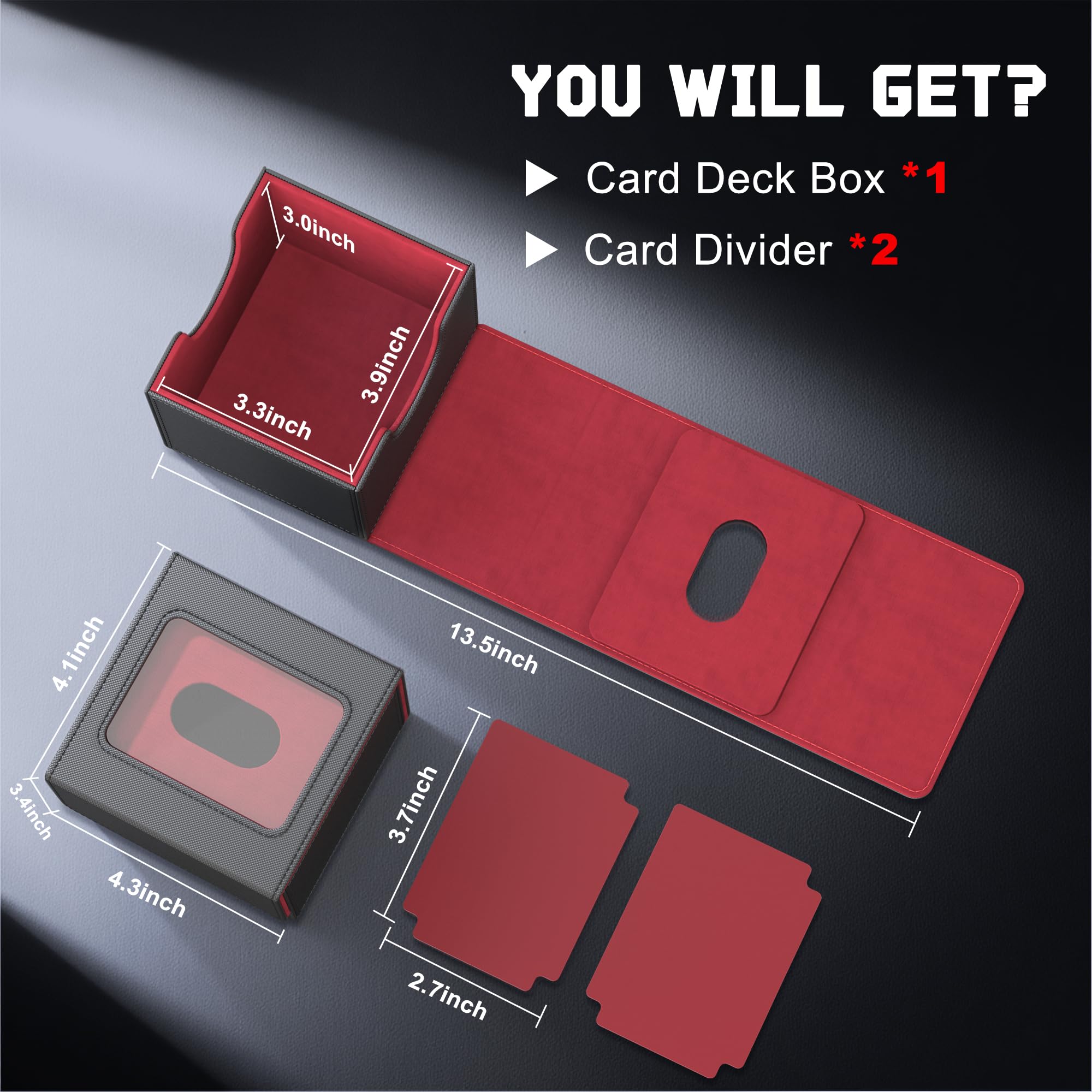 Kabinka MTG Deck Box with Window – Holds 110+ Double-Sleeved Cards, Fits Commander & TCGs (Black Red)