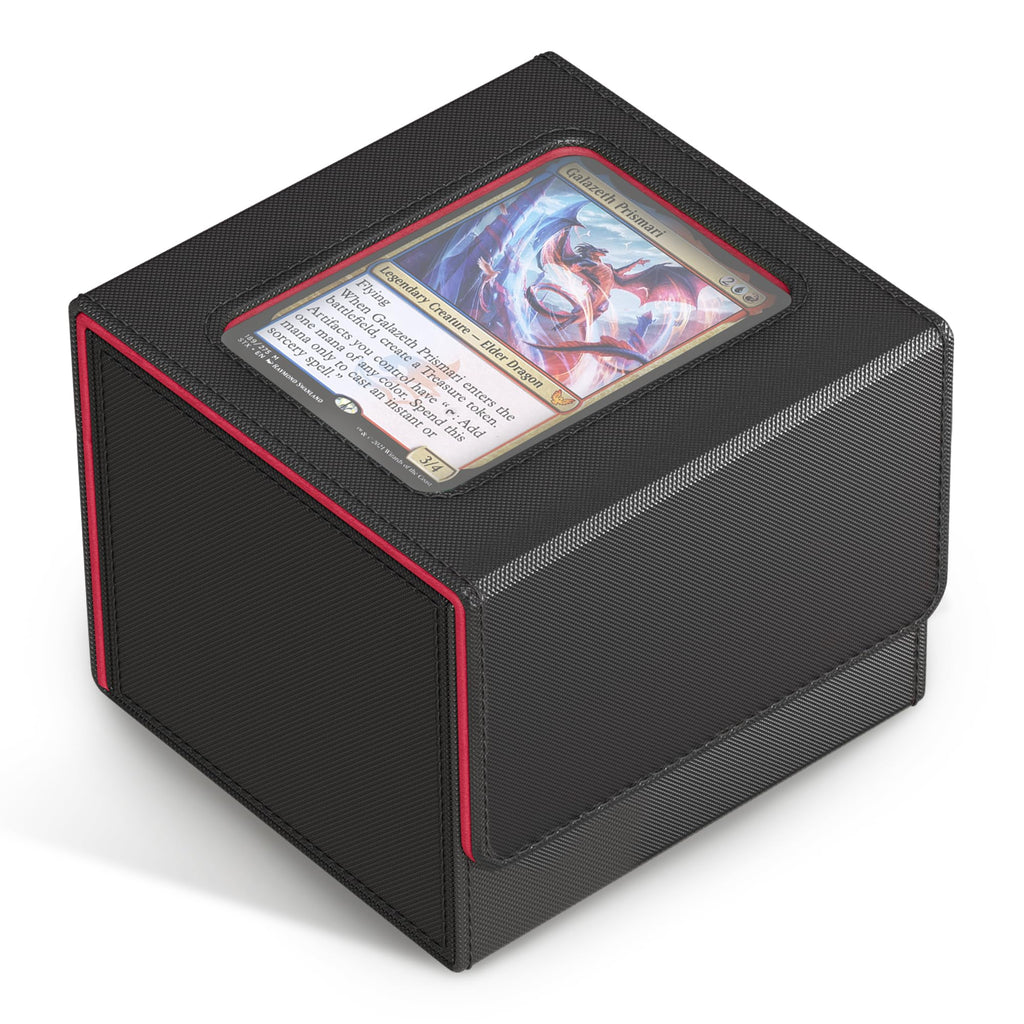 Kabinka MTG Deck Box with Window – Holds 110+ Double-Sleeved Cards, Fits Commander & TCGs (Black Red)