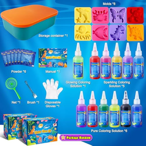Kacwsoay Magic Water Elf Toy Kit: 12 Colors, 8 Animal Molds, DIY Squishies for Kids Ages 5+