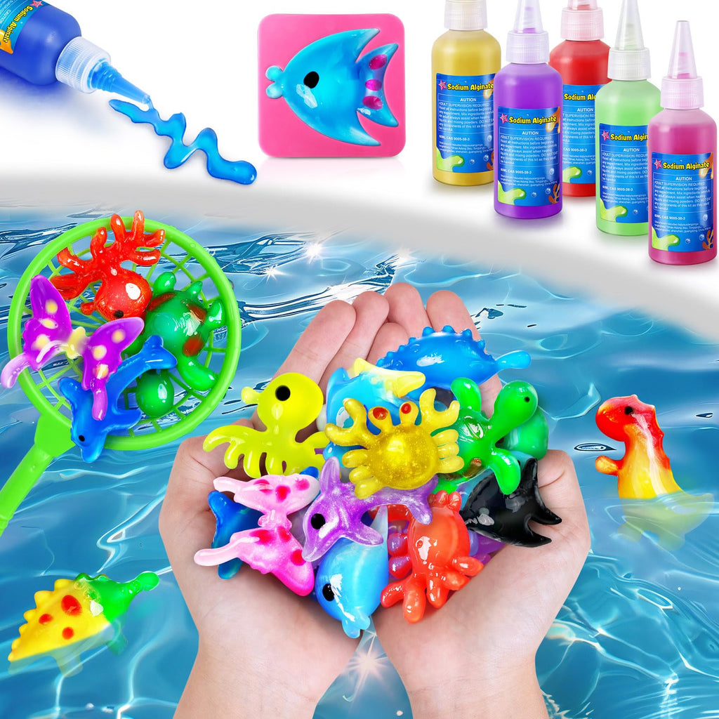 Kacwsoay Magic Water Elf Toy Kit: 12 Colors, 8 Animal Molds, DIY Squishies for Kids Ages 5+