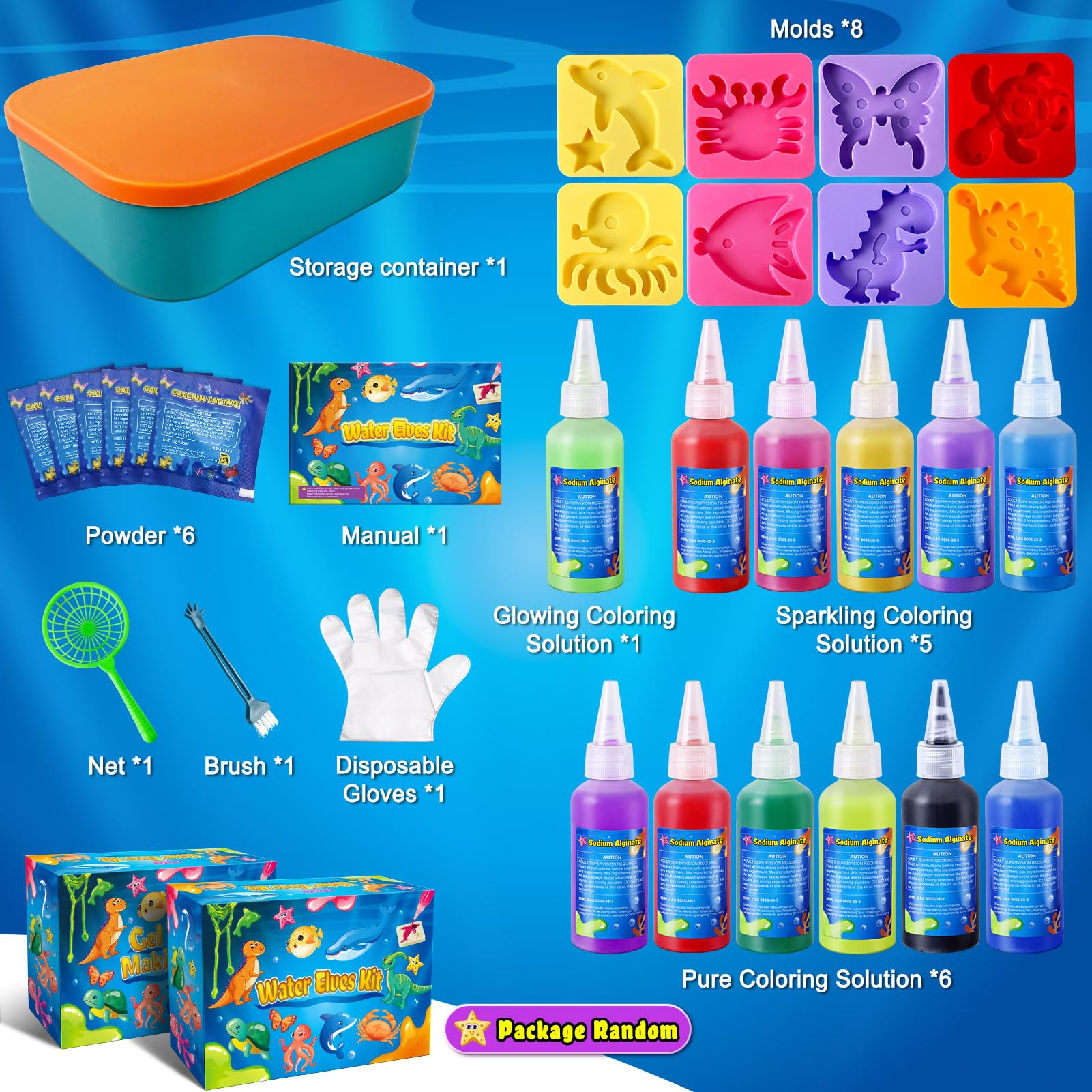Kacwsoay Magic Water Elf Toy Kit: 12 Colors, 8 Animal Molds, DIY Squishies for Kids Ages 5+