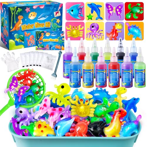 Kacwsoay Magic Water Elf Toy Kit: 12 Colors, 8 Animal Molds, DIY Squishies for Kids Ages 5+