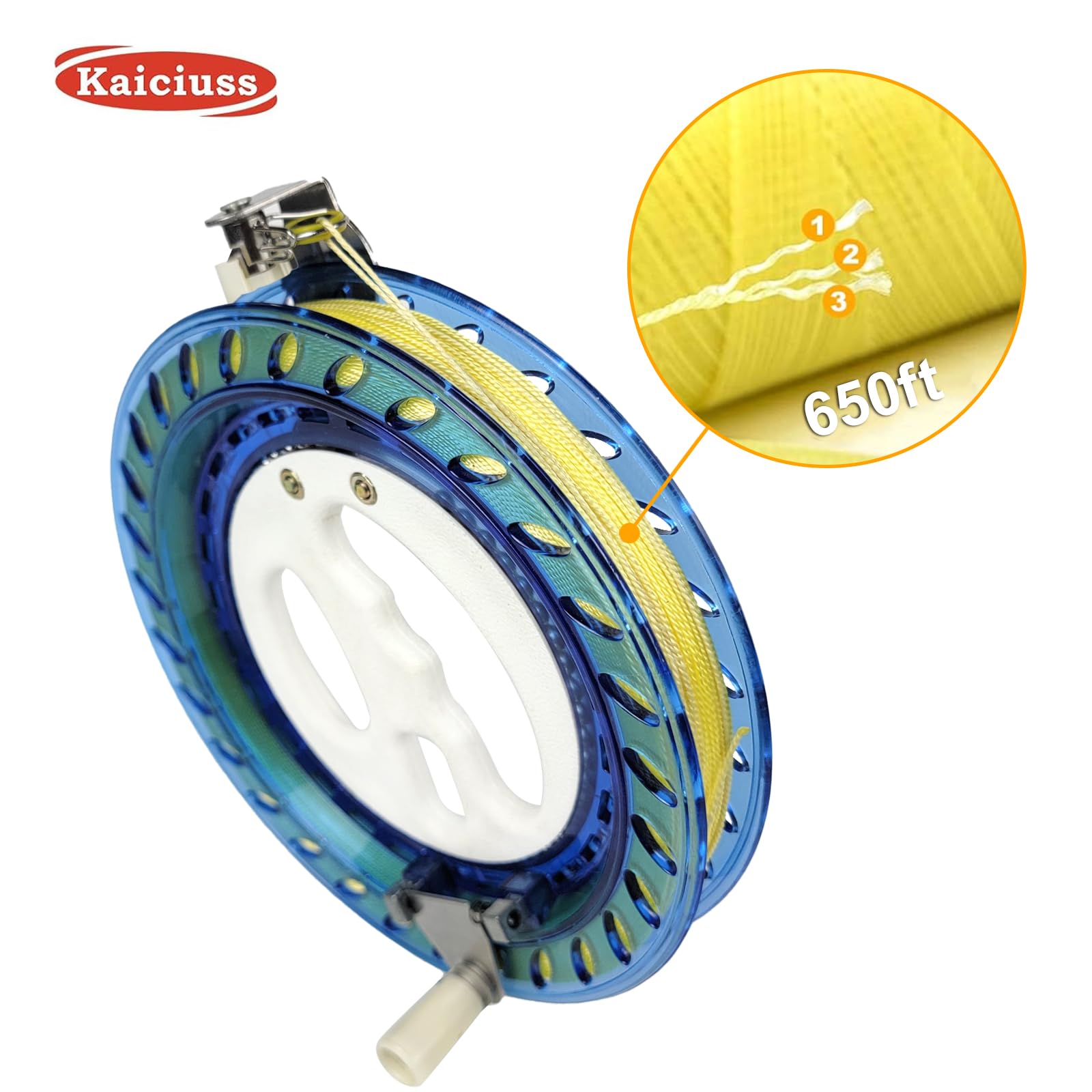 Kaiciuss 7.2-Inch Kite Reel Winder with 650ft Line, Safety Lock & Steel Bearings for Kids and Adults