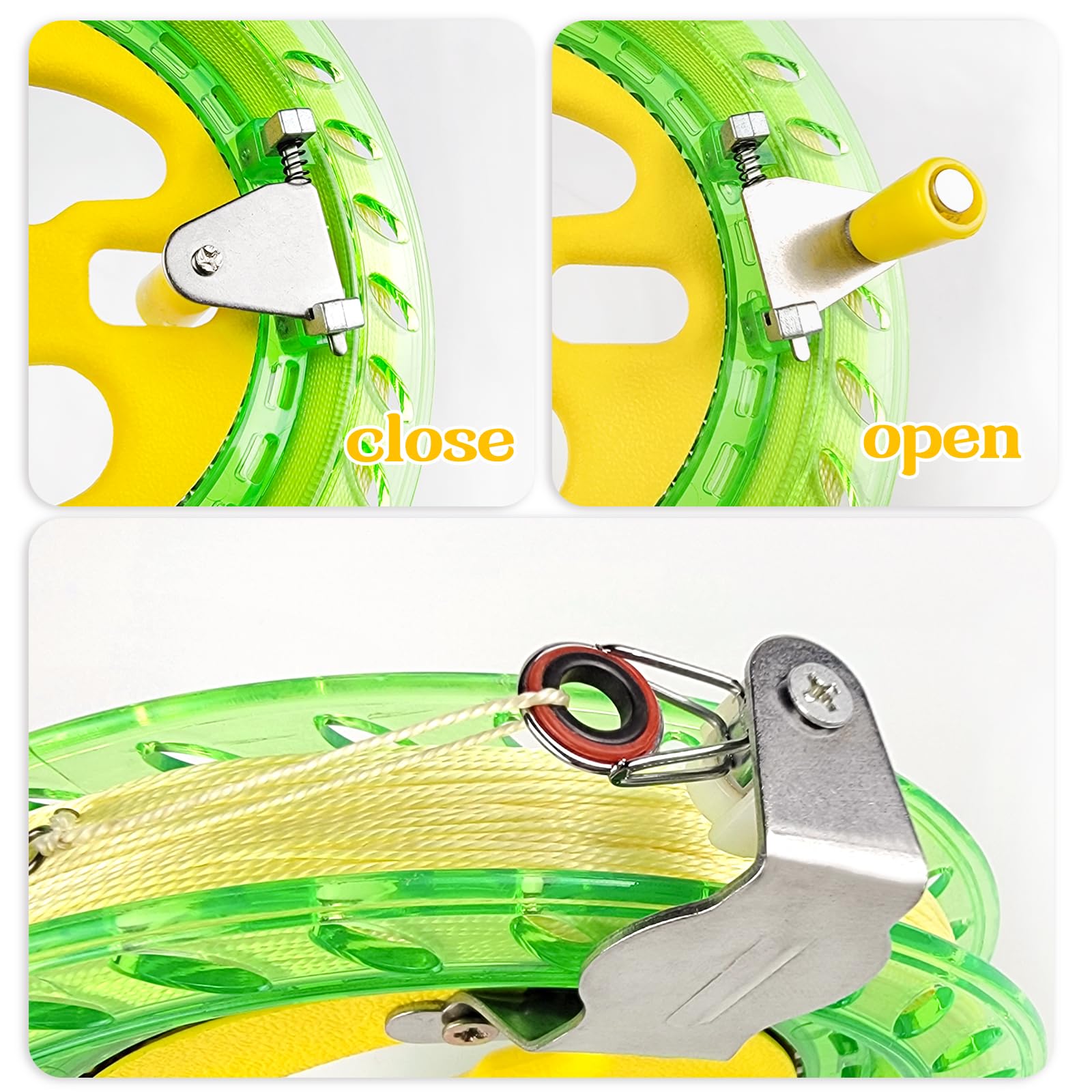 Kaiciuss Kite Reel Winder with Line – 7.2 Inch, 650 Feet, 50 lb Test, Safety Lock, Green