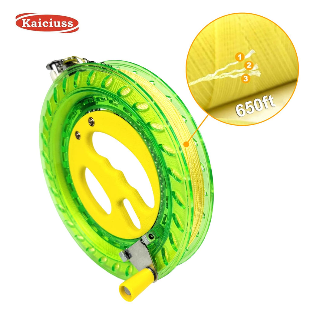 Kaiciuss Kite Reel Winder with Line – 7.2 Inch, 650 Feet, 50 lb Test, Safety Lock, Green
