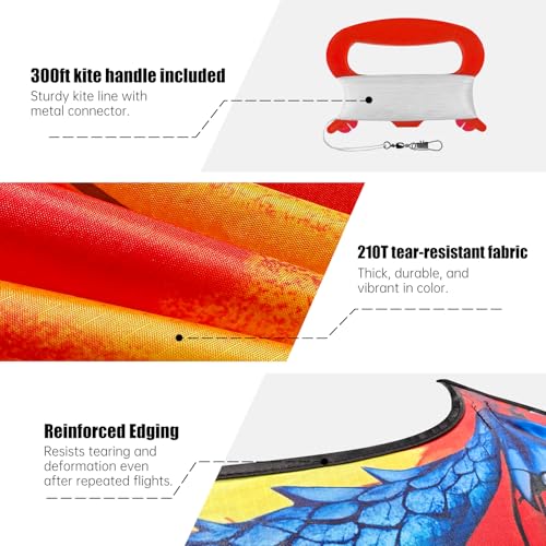 Kaiciuss Yellow Dragon Kite – Easy to Fly, 59in, 300ft String, for Kids & Adults