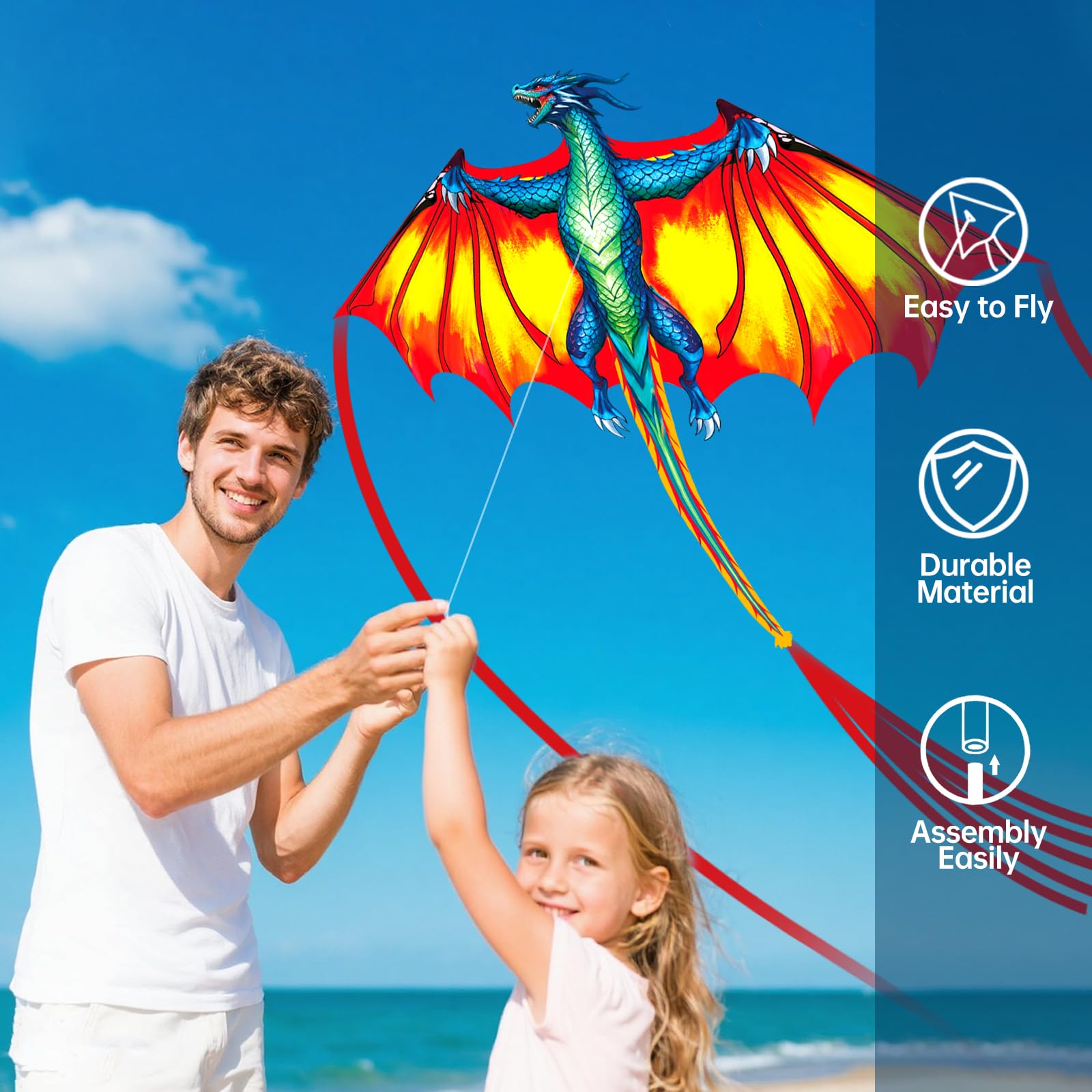 Kaiciuss Yellow Dragon Kite – Easy to Fly, 59in, 300ft String, for Kids & Adults