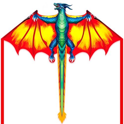 Kaiciuss Yellow Dragon Kite – Easy to Fly, 59in, 300ft String, for Kids & Adults