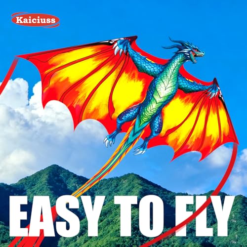 Kaiciuss Yellow Dragon Kite – Easy to Fly, 59in, 300ft String, for Kids & Adults