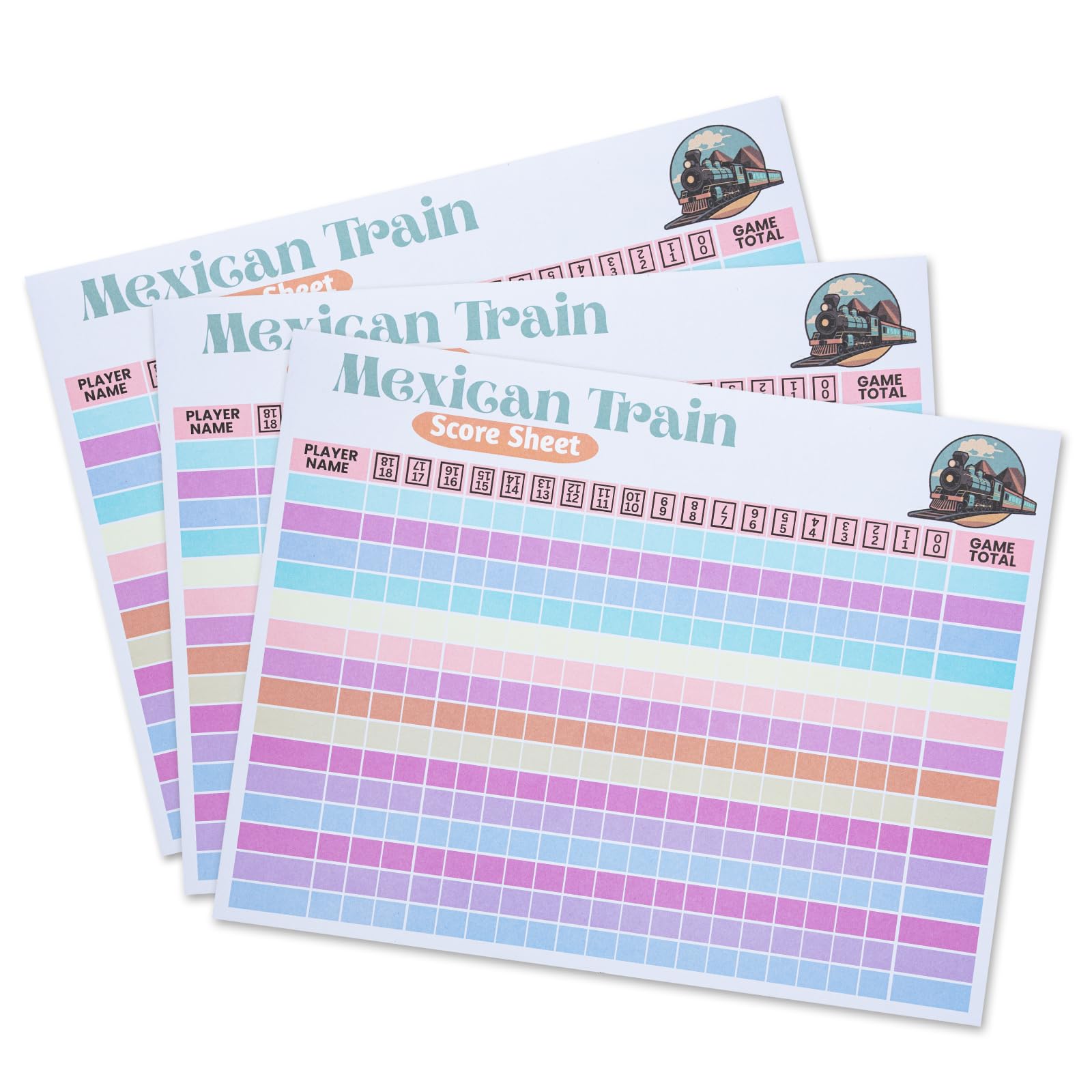KAIU Mexican Train Score Pads – 150 Sheets, 18 Rounds per Sheet, Color-Coded Columns for Domino Games