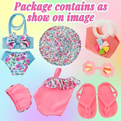 Kajaia 8-Piece 18 Inch Doll Beach Outfit Set with Swimsuits, Sunglasses, Hat and More