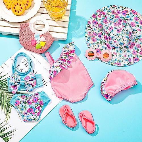 Kajaia 8-Piece 18 Inch Doll Beach Outfit Set with Swimsuits, Sunglasses, Hat and More