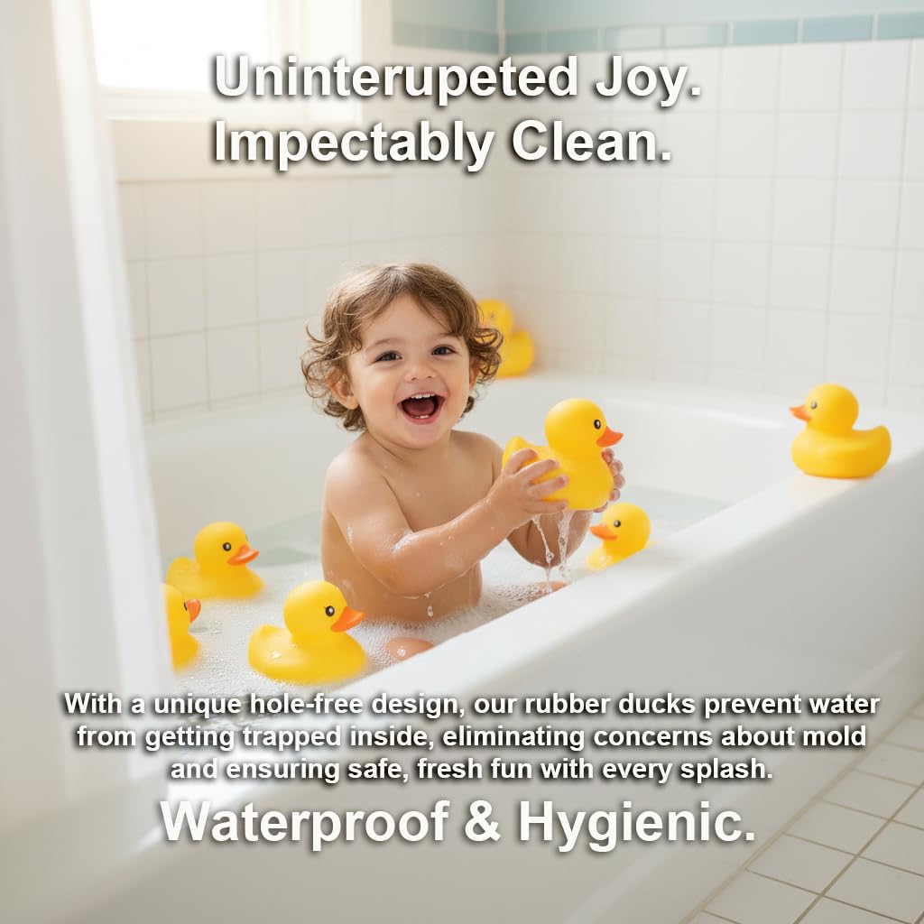 Kalafona 3-Inch No-Hole Rubber Ducks – Waterproof, No Squeak, Bulk Bath Toys