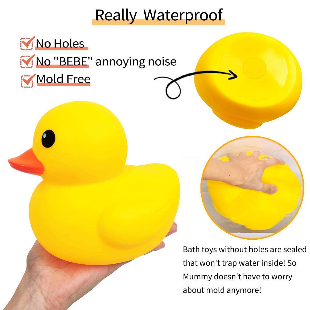Kalafona 7-Inch Large Rubber Duck – No Hole, No Squeak, Waterproof Bath Toy and Desk Decor