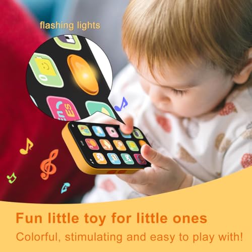 KALUYA Bilingual Baby Phone Toy - Orange Pretend Play Cell Phone with 100+ Sounds, English/Spanish, Ages 6 Months+