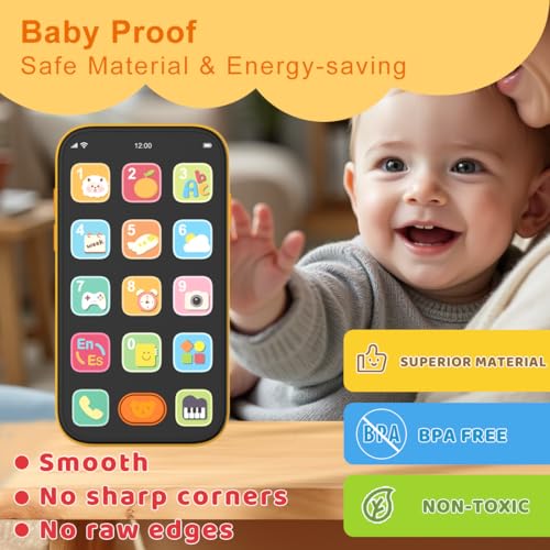 KALUYA Bilingual Baby Phone Toy - Orange Pretend Play Cell Phone with 100+ Sounds, English/Spanish, Ages 6 Months+