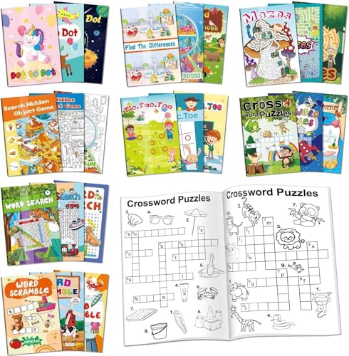 Kalysky 24 Mini Activity Books for Kids Ages 4-12 – Party Favors, Travel Games & Brain Puzzles (384 Activities)