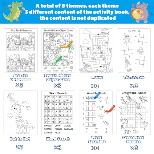 Kalysky 24 Mini Activity Books for Kids Ages 4-12 – Party Favors, Travel Games & Brain Puzzles (384 Activities)